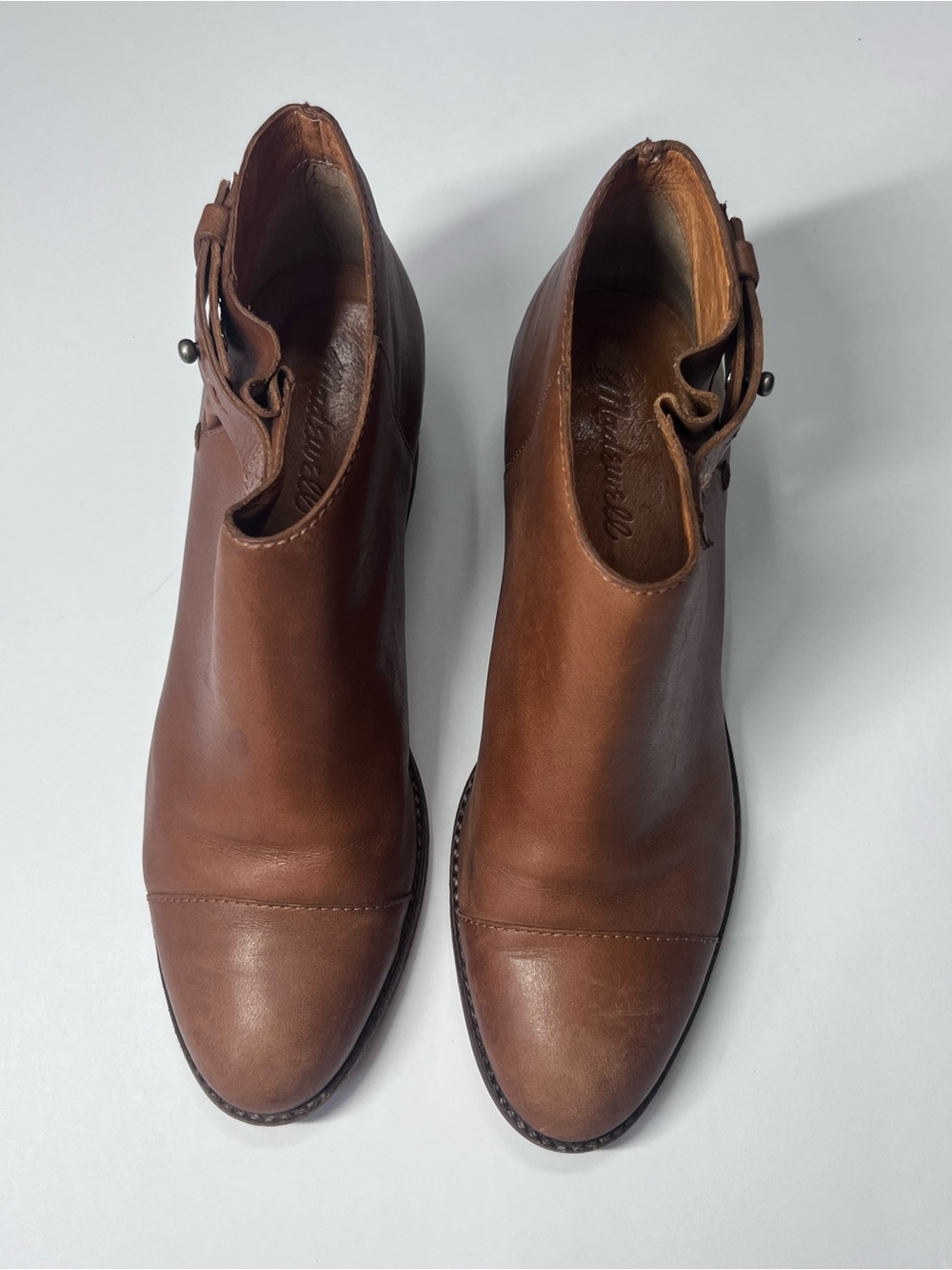 Madewell Leather Ankle Boots Size 8 Brown Buckle Strap Stacked Heel Booties